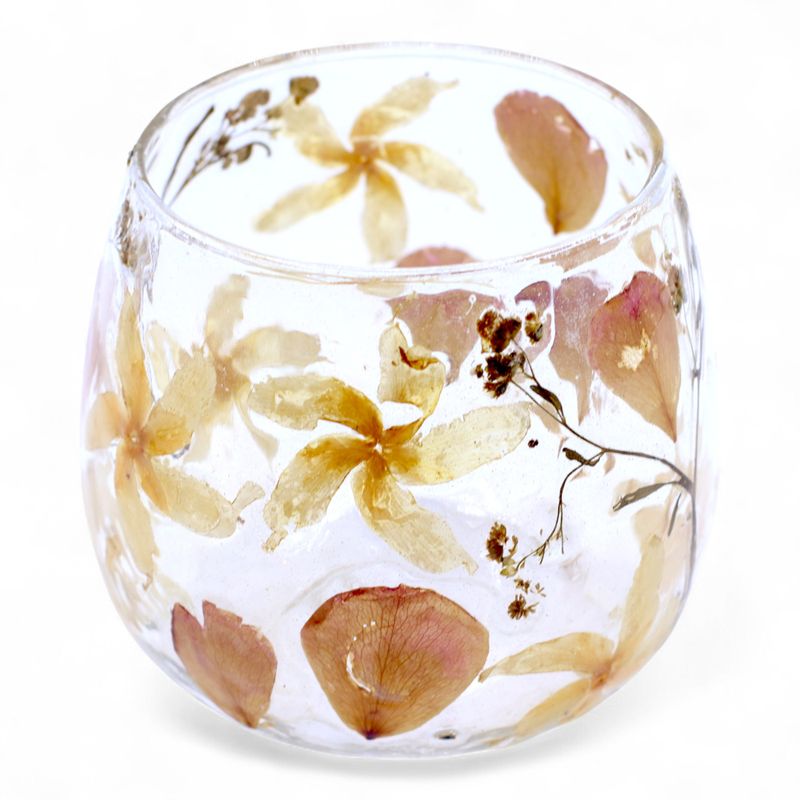 Natürliches florales Glas - Gerader Kerzenhalter - Rosa - (8x8cm)