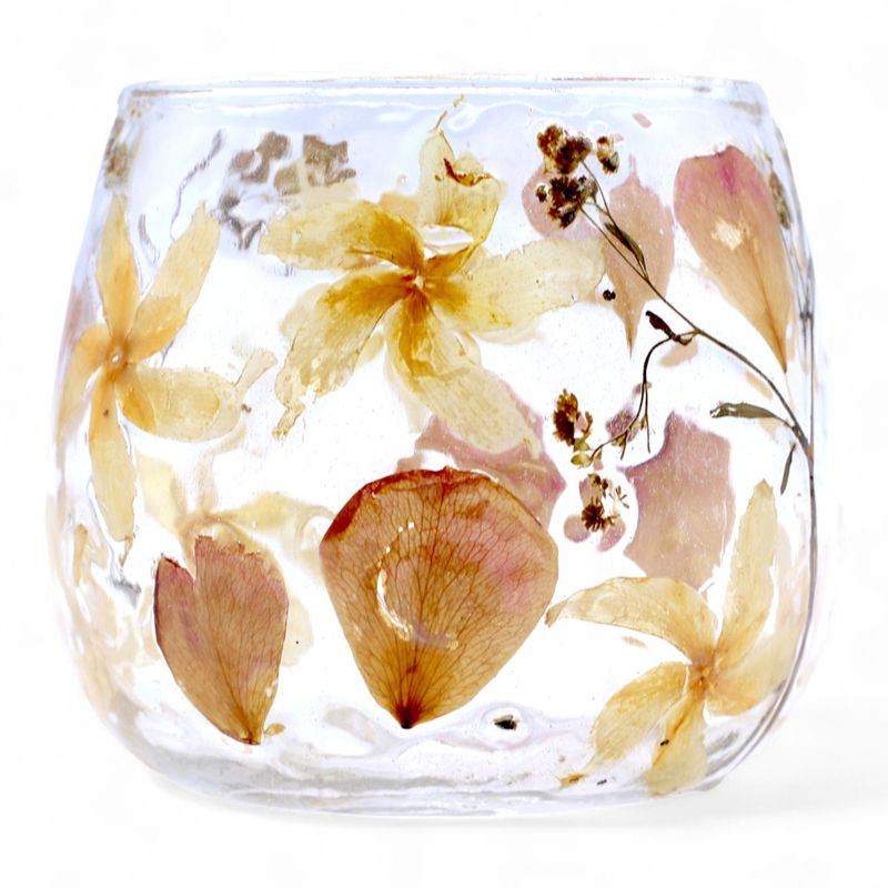 Natürliches florales Glas - Gerader Kerzenhalter - Rosa - (8x8cm)