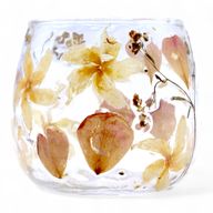 Natürliches florales Glas - Gerader Kerzenhalter - Rosa - (8x8cm)