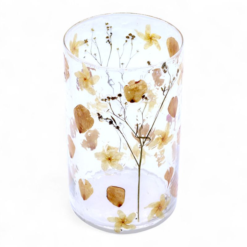 Natürliches florales Glas - Hohe Vase/Kerzenhalter - Rose - (19x11cm)