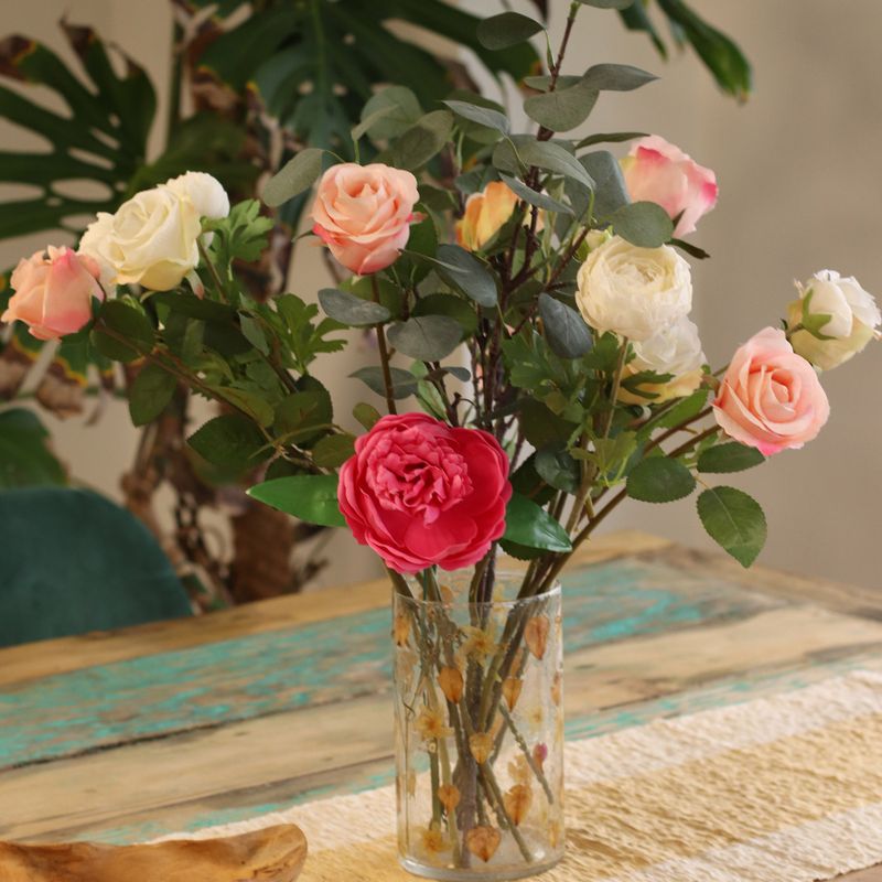 Natürliches florales Glas - Hohe Vase/Kerzenhalter - Rose - (19x11cm)