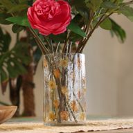 Natürliches florales Glas - Hohe Vase/Kerzenhalter - Rose - (19x11cm)