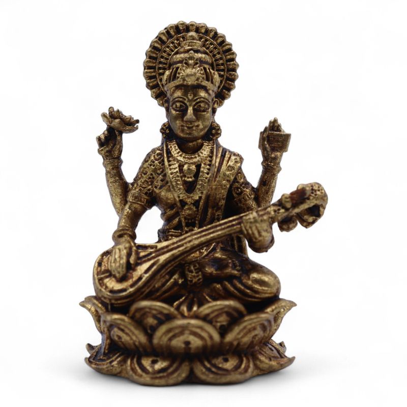 Miniatur-Götterfiguren aus Messing – Saraswati (52 g) – 49 mm