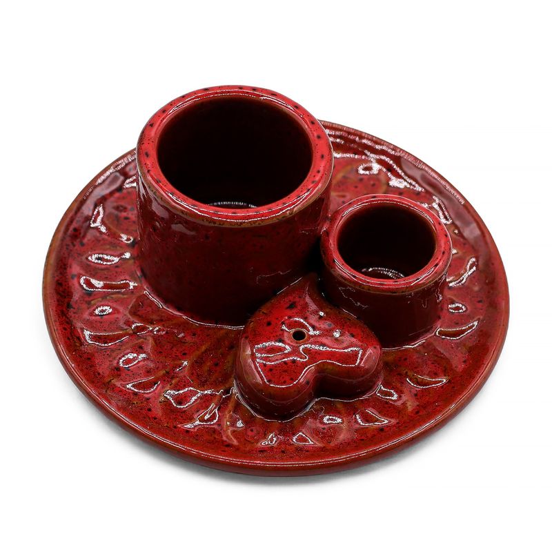 Palo Santo Stick & Smudge Holder - Mandala - Rot mit Herzglanz