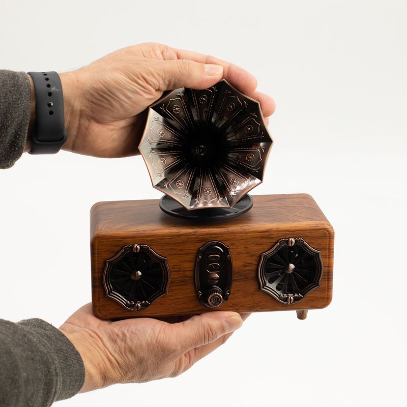 Retro-Mini-Doppel-Grammophon-Lautsprecher – Bluetooth – 2 x 5,4 Watt
