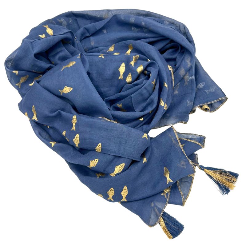 Nomad Sari On the Med Kollektion - Pario -Seeblaues und goldenes Fisch-Design