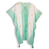 Nomad Sari On the Med Kollektion - Kaftan - Weiß & Türkis & Gold Fisch Design