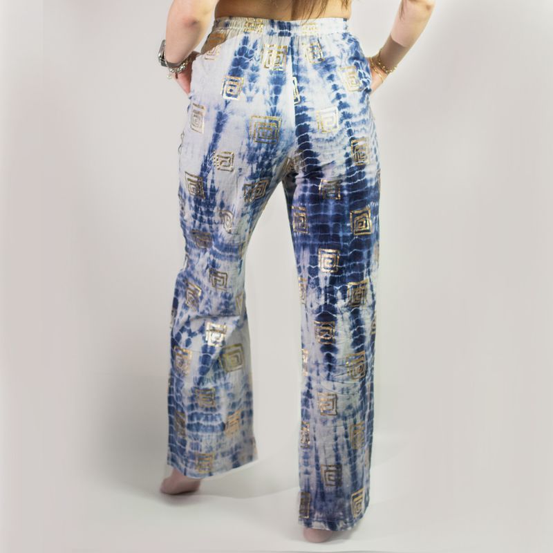 Loungehose - Gold & Blaues griechisches Motiv - Handbemalt M-L