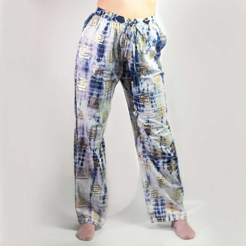 Loungehose - Gold & Blaues griechisches Motiv - Handbemalt M-L