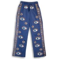 Loungehose - Handgemaltes Evil Eye-Design in sattem Blau und Gold M-L