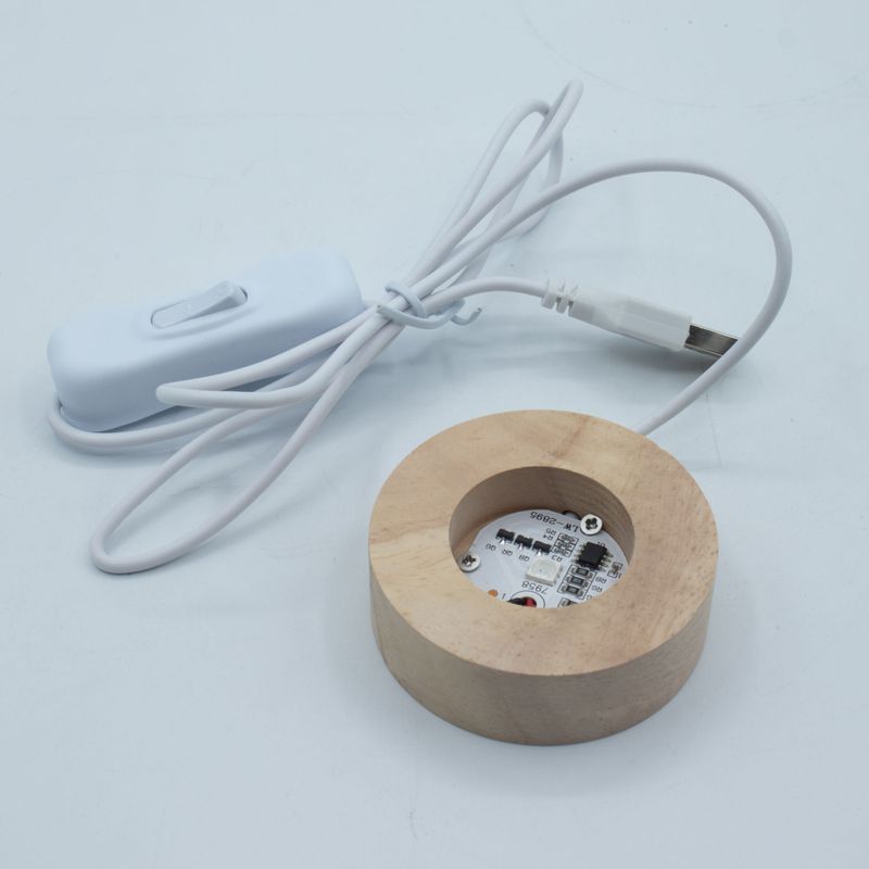 Runder LED-USB-Ständer aus Holz, 6 cm Durchmesser – Mehrfarbig