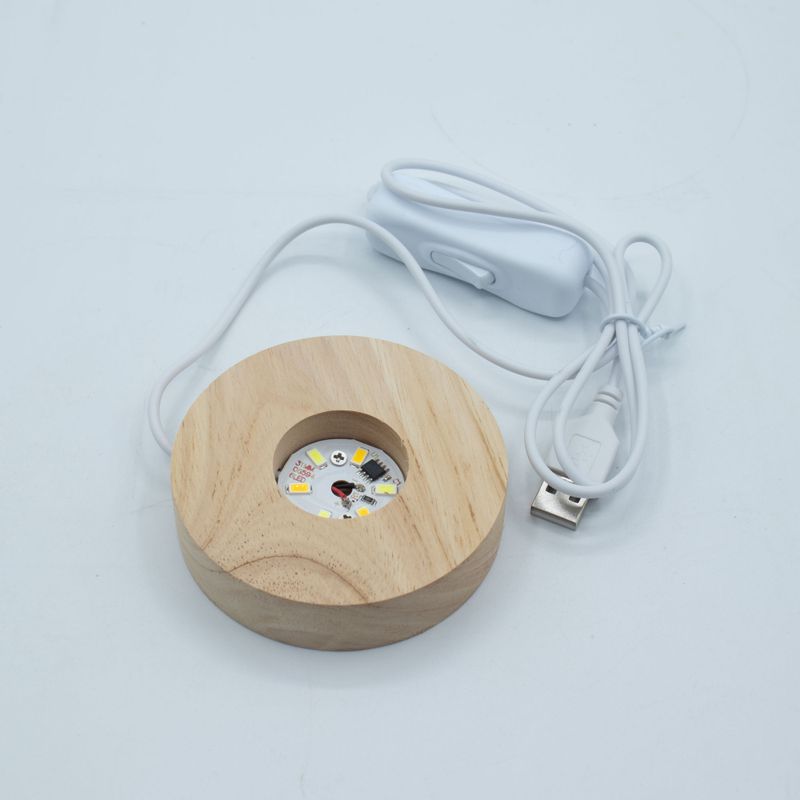 8 cm runder USB-LED-Ständer aus Holz – Kalt-/Warm-/Tageslicht