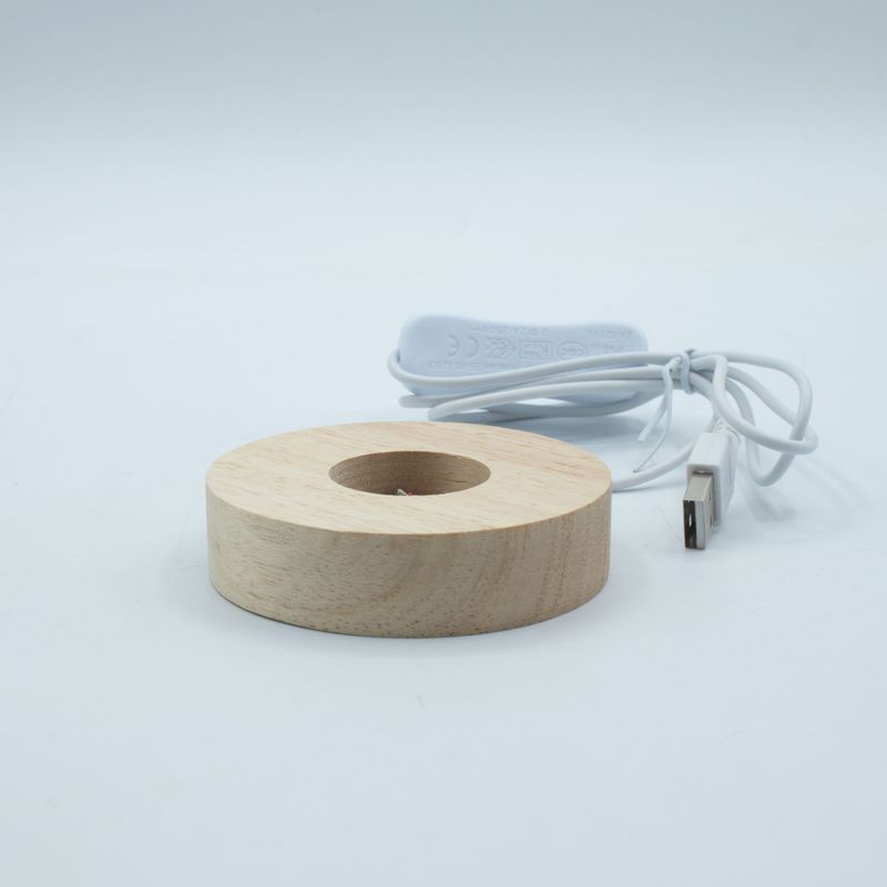 8 cm runder USB-LED-Ständer aus Holz – Mehrfarbig
