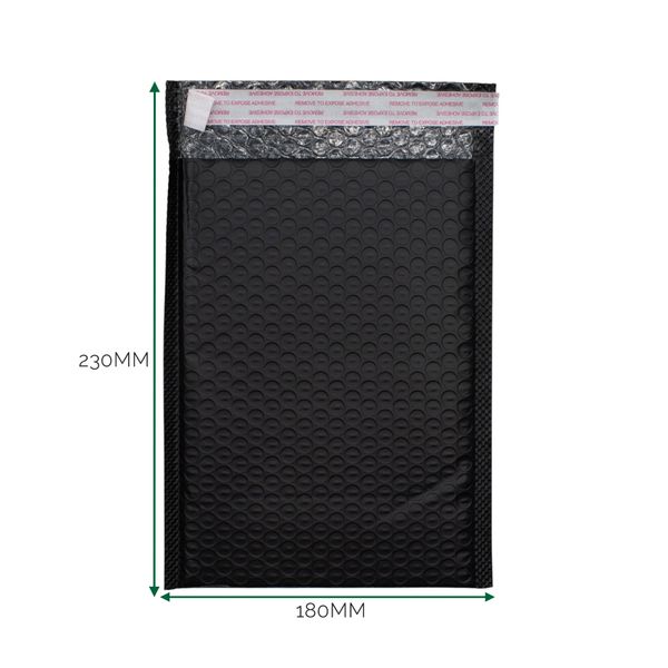 Schwarzer Poly-Luftpolsterumschlag (180x230+40mm)