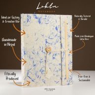 Großes Lokta-Notizbuch aus gemischter blauer Baumwolle (21 x 15 cm) – 45 Blätter – inkl. Lesezeichen