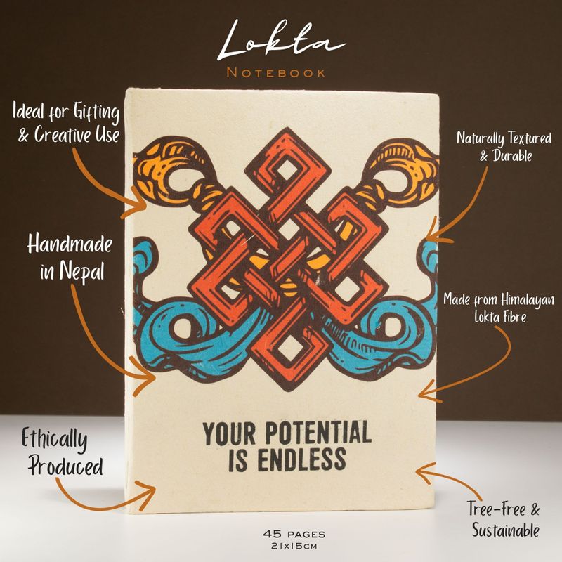 Großes Lokta Inspiration Notizbuch (21x15cm) - 45 Blätter - Dein Potenzial - inkl. Lesezeichen