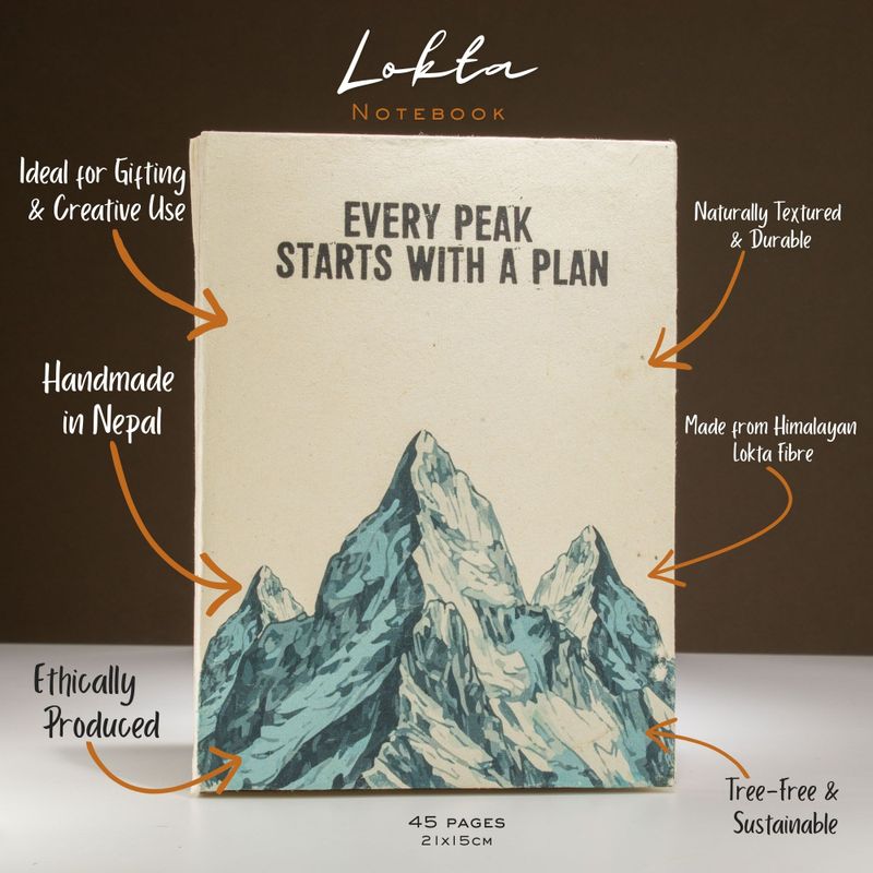 Großes Lokta Inspiration Notizbuch (21x15cm) - 45 Blätter - Every Peak - inkl. Lesezeichen