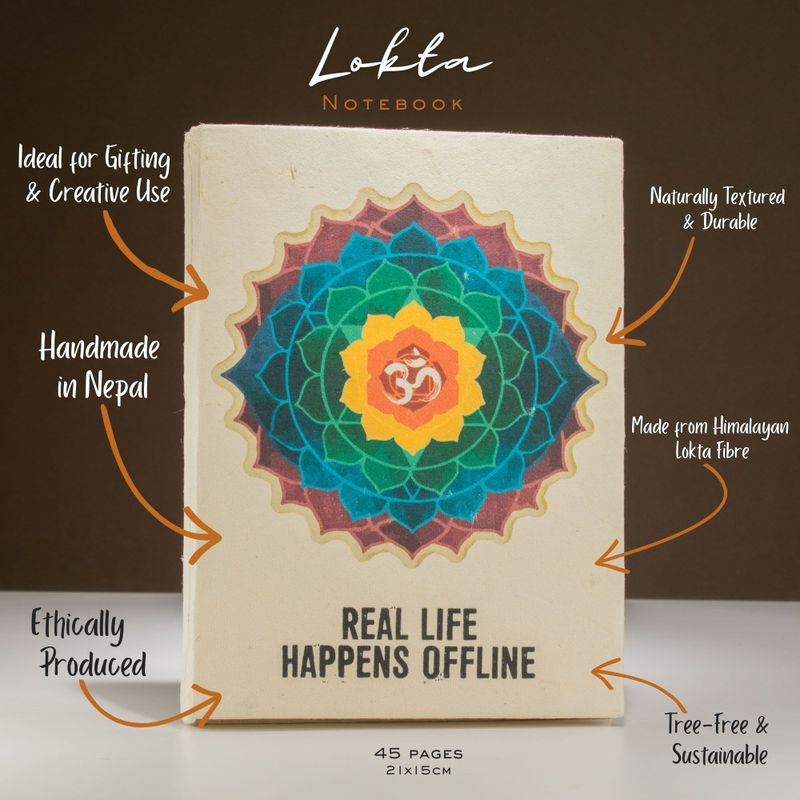 Großes Lokta Inspiration Notizbuch (21x15cm) - 45 Blätter - Real Life - inkl. Lesezeichen
