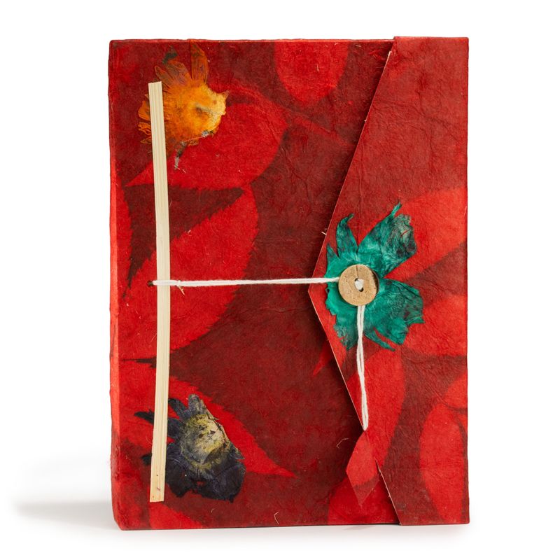 Großes Lokta Bold Floral Notizbuch (21 x 15 cm) – 45 Blatt – inkl. Lesezeichen – Rubinrot