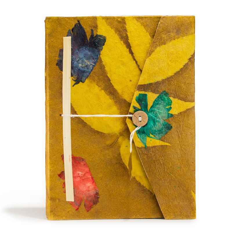 Großes Lokta Bold Floral Notizbuch (21 x 15 cm) – 45 Blatt – inkl. Lesezeichen – Olivgrün