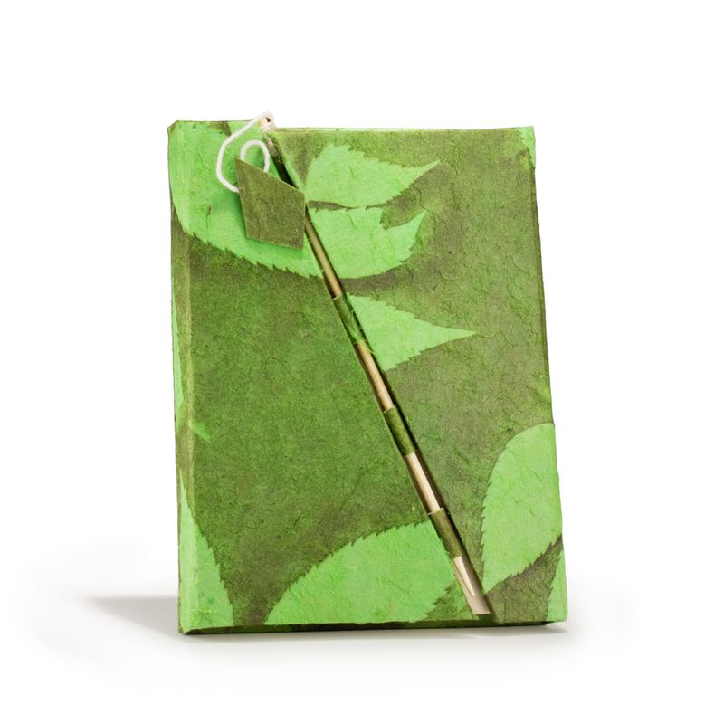 Mittelgroßes Lokta Notizbuch mit Bambusverschluss, groß (15 x 12 cm), 45 Blatt, Moosgrün