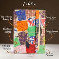 Großes Lokta Patchwork-Notizbuch (21 x 15 cm) – 45 Blatt – inkl. Lesezeichen – Mehrfarbig