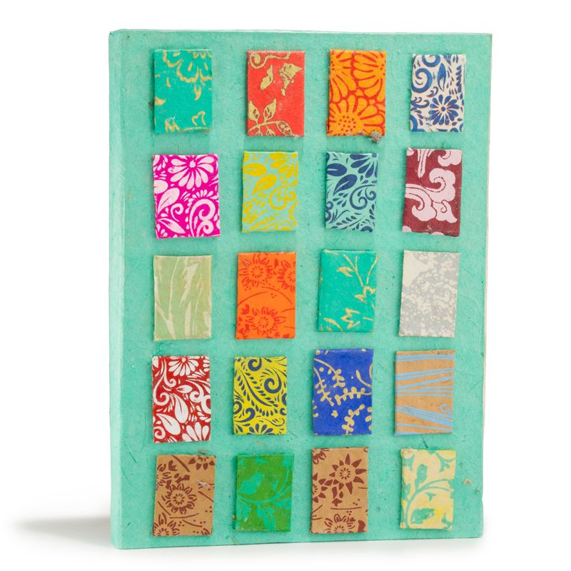 Großes Lokta Mini Tiles Notizbuch (21 x 15 cm) – 45 Blatt – inkl. Lesezeichen – Türkis