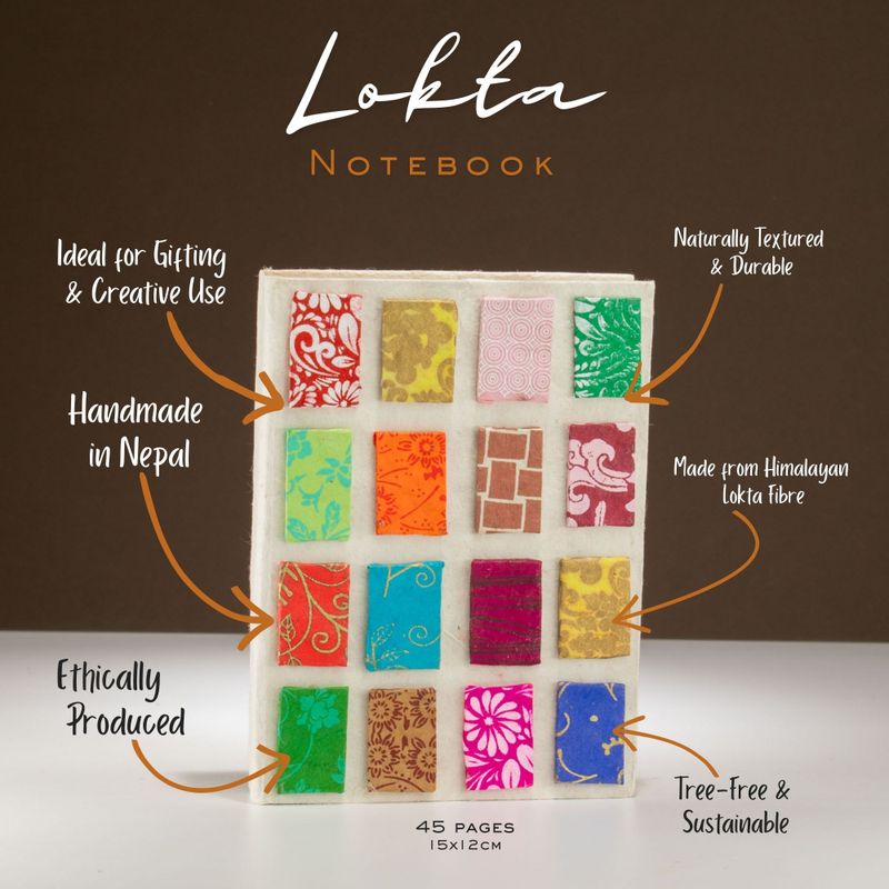 Mittelgroßes Lokta Mini Tiles Notizbuch (15 x 12 cm) – 45 Blatt – Natur