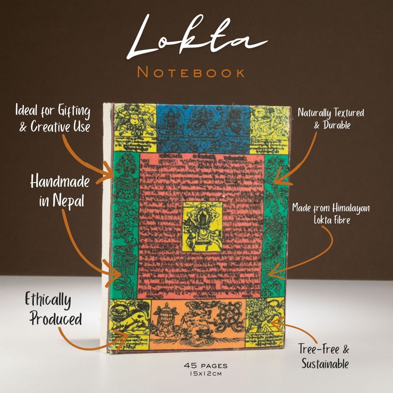 Notizbuch „Traditionelle Gebetsfahnen“ von Lokta, mittelgroß (15 x 12 cm) – 45 Blatt – Natur