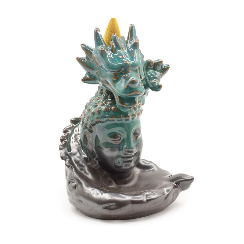 Rückfluss-Räuchergefäß – Drache über Buddha