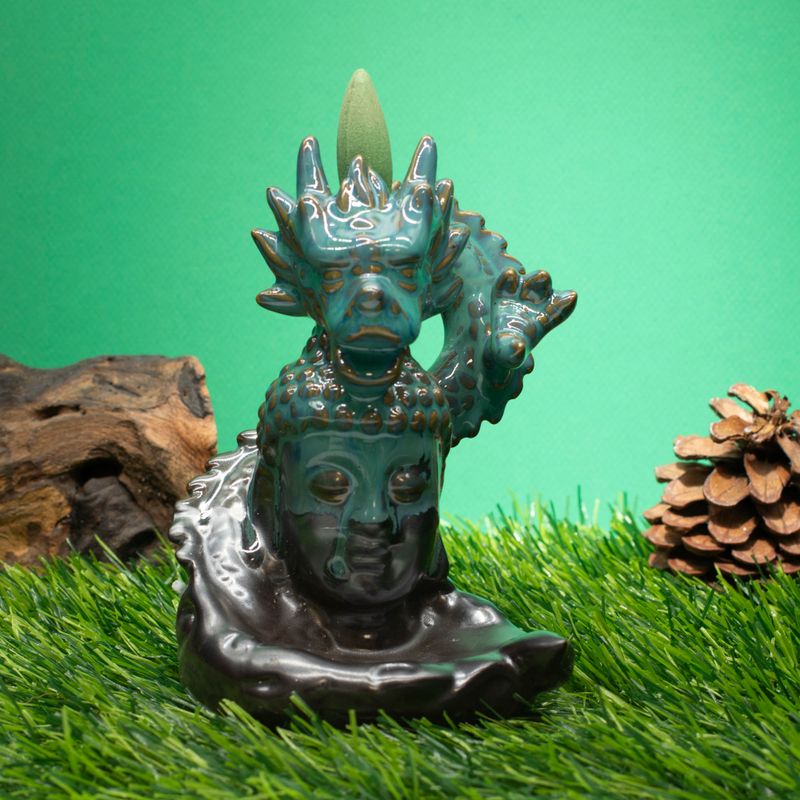 Rückfluss-Räuchergefäß – Drache über Buddha