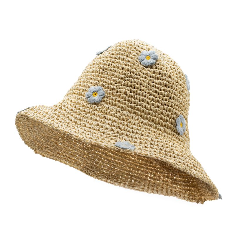 Nomad Sari Floppy Strohhut Sonnenhut - Beige & Blaue Blumen