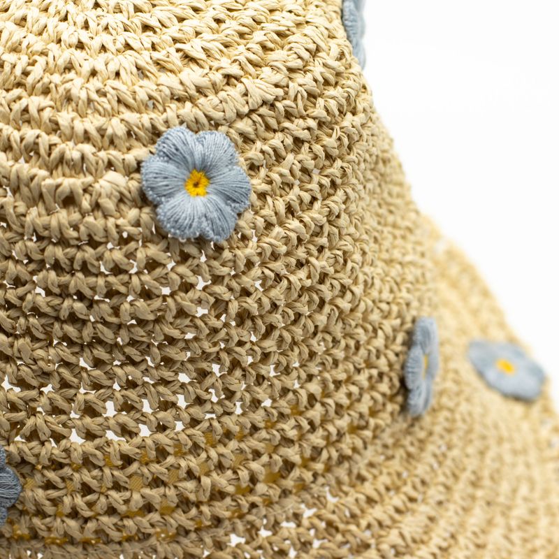 Nomad Sari Floppy Strohhut Sonnenhut - Beige & Blaue Blumen