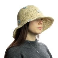 Nomad Sari Floppy Strohhut Sonnenhut - Beige & Blaue Blumen