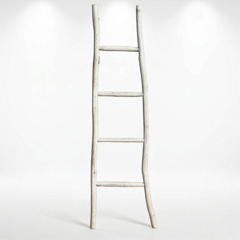 Große Kemu-Holzleiter - 1,5 m - Weißwash-Finish - Japanischer Stil