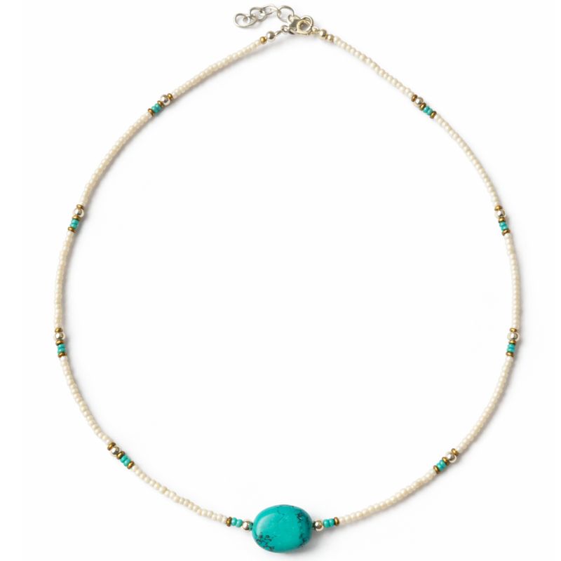 Fine Nepalese Howlite & Turquoise Bead Pendant- Necklace (42cm)