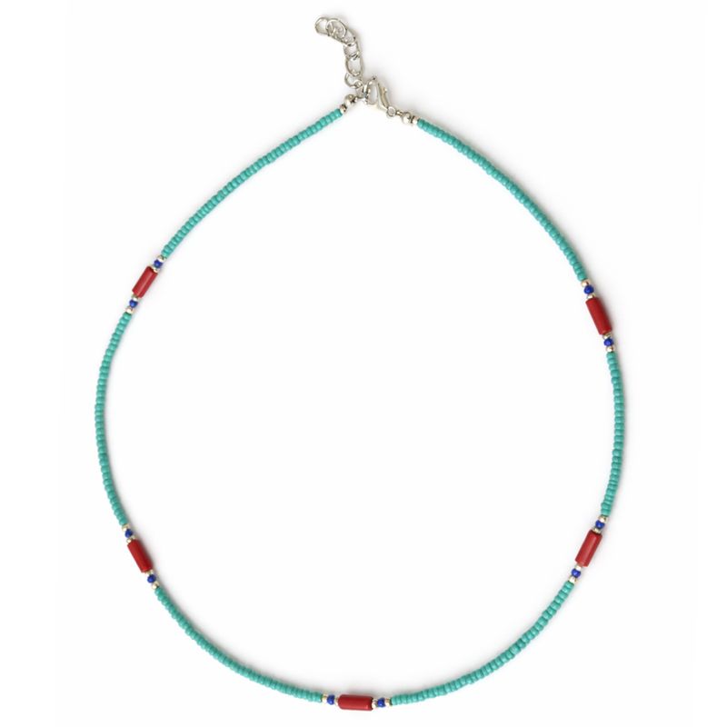 Fine Nepalese Turquoise & Coralite - Lapis Detail Necklace - (42cm)