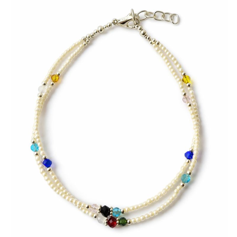 Feine nepalesische Doppellinien-Fußkette aus Howlith und facettierten Perlen - (22 cm)