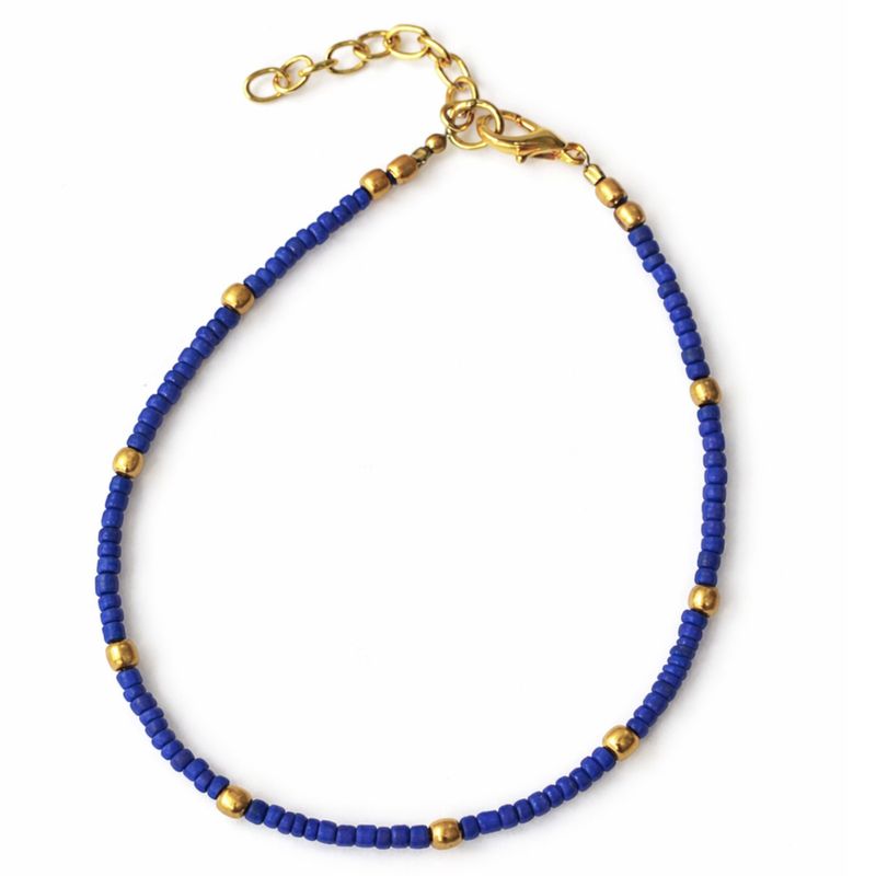 Feines nepalesisches Fußkettchen mit Lapislazuli- und Messingperlenverzierung - (22 cm)