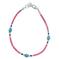 Nepalesisches Armband mit extrafeinen Edelsteinen – rosa Korallen und türkisfarbene Perlen