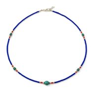 Nepalesische Halskette mit extrafeinen Edelsteinen – Blauer Onyx und Lebensbaum
