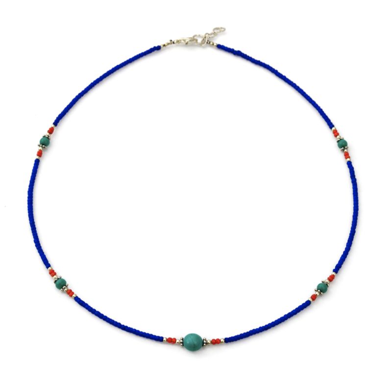 Nepalesische Halskette mit extrafeinen Edelsteinen – Blauer Onyx und Lebensbaum