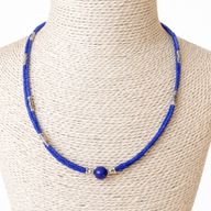 Nepalesische extra feine zweireihige Halskette - Anhänger aus blauem Onyx und Lapis