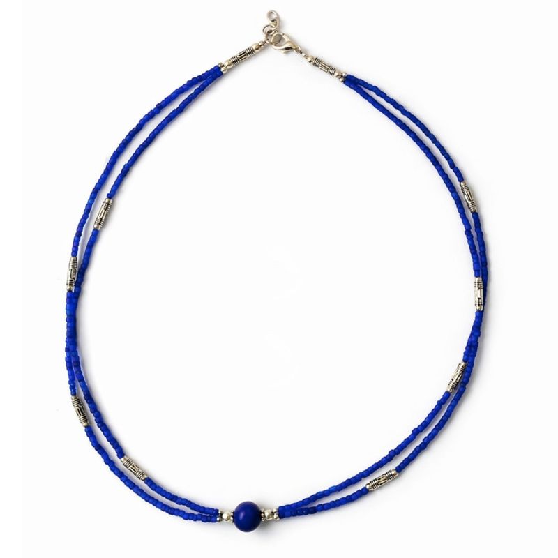 Nepalesische extra feine zweireihige Halskette - Anhänger aus blauem Onyx und Lapis