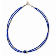 Nepalesische extra feine zweireihige Halskette - Anhänger aus blauem Onyx und Lapis