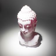 Buddha-Büste Lampe Kirsch-Craquelé - Ovaler Stand