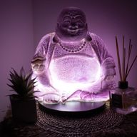 Lachende Buddha-Lampe Lavendel-Krackle - Runder Ständer