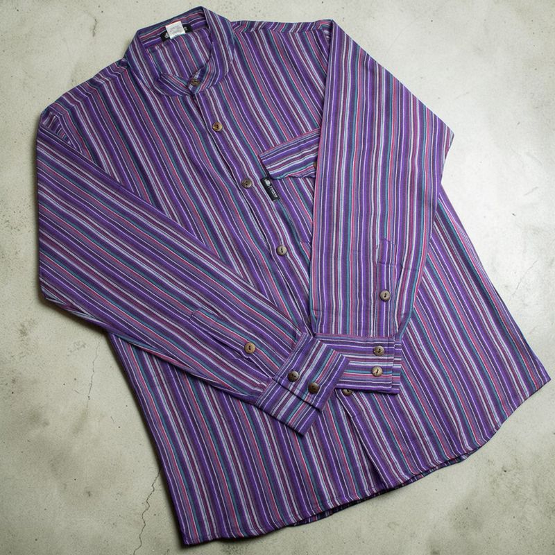 Nomad Sari Großvaterhemd - Schwarz Lila - Medium