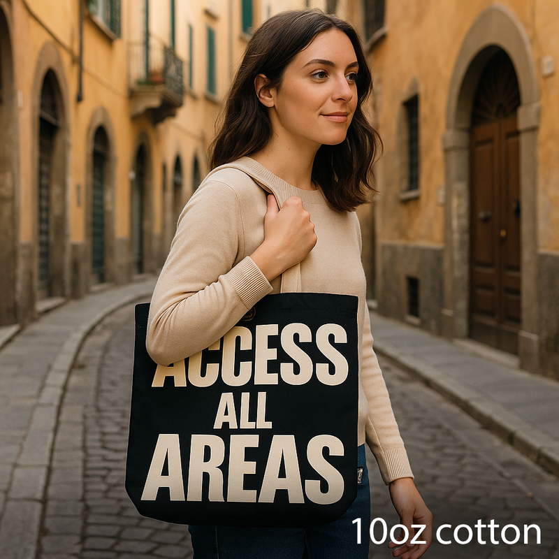 Kultige klassische Tragetasche – ACCESS ALL AREAS – Schwarz Natur 10oz (36x43x10cm)