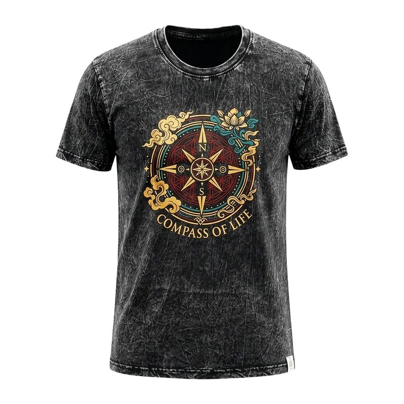 Nomad Sari Stonewashed Baumwoll-T-Shirt - Lebenskompass - Anthrazit - Klein
